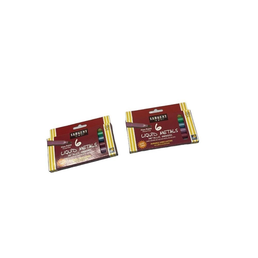 2 Boxes Sargent Art Liquid Metals Metallic Markers -Fine Tip- 6 Per Pack